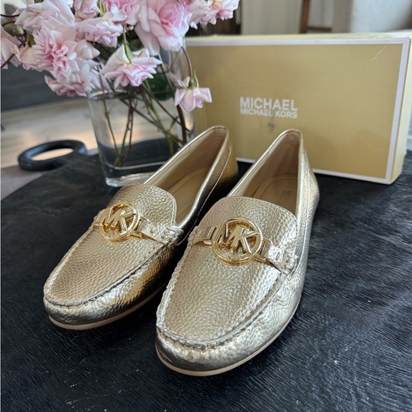 Michael Kors Metallic Champagne Loafers with Gold Hardware - Picture 1 of 9